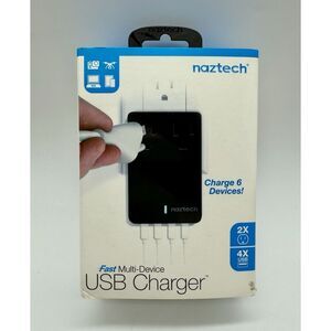 Naztech Fast Multi-Device USB Charger 2 AC outlets 4 High Speed USB 2.0 Ports 6A